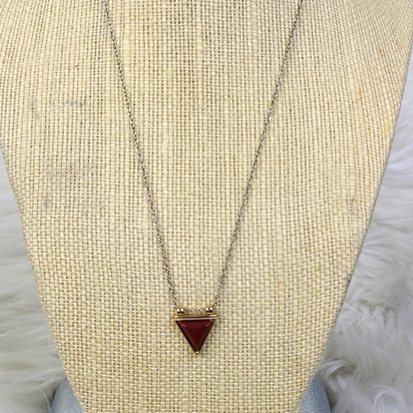 Triangle Necklace Stainless Steel Chain Pendant Gold Tone Rust Brown Agate Trend - Picture 4 of 6